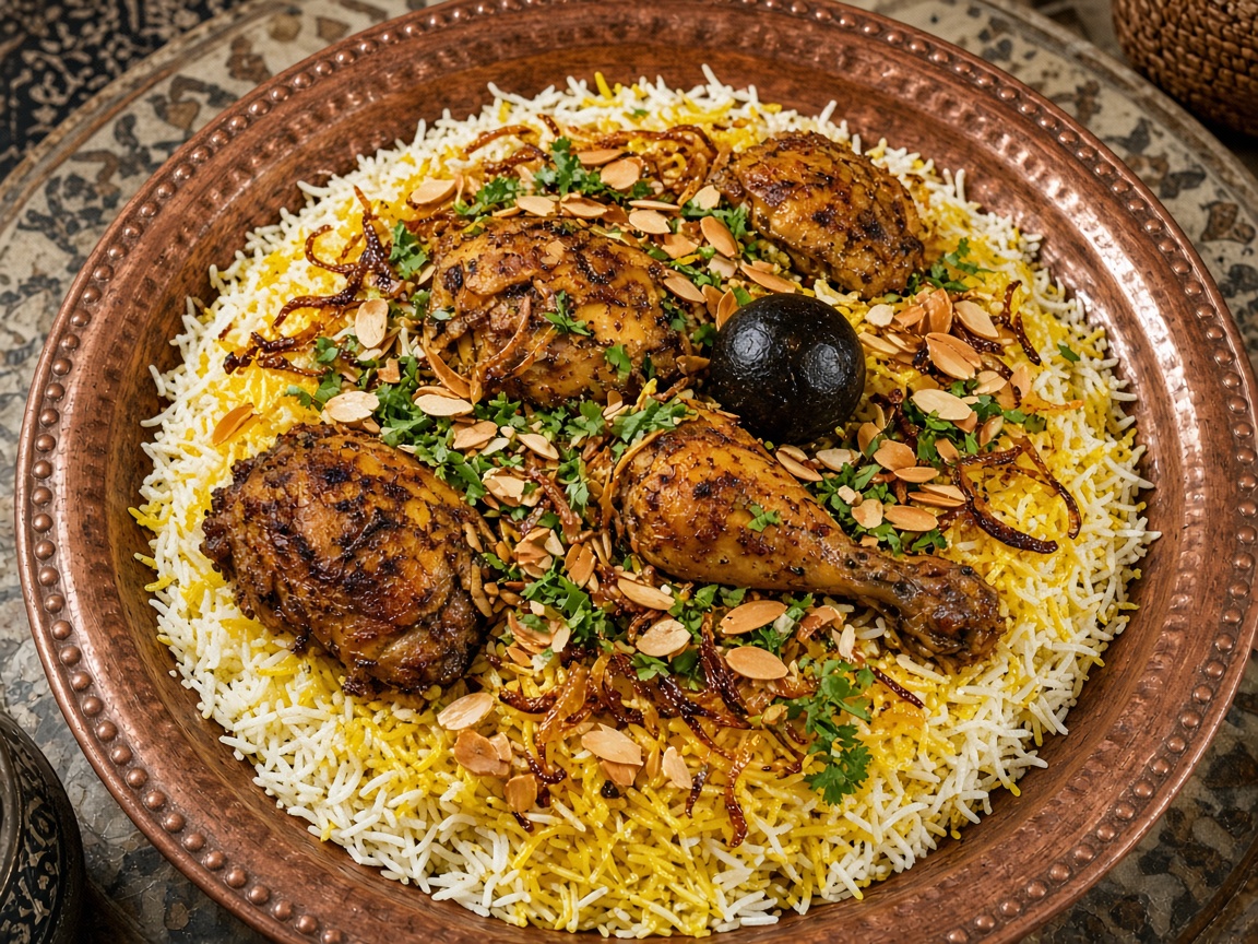 Chicken machboos (مجبوس دجاج), traditional Qatari food, Doha