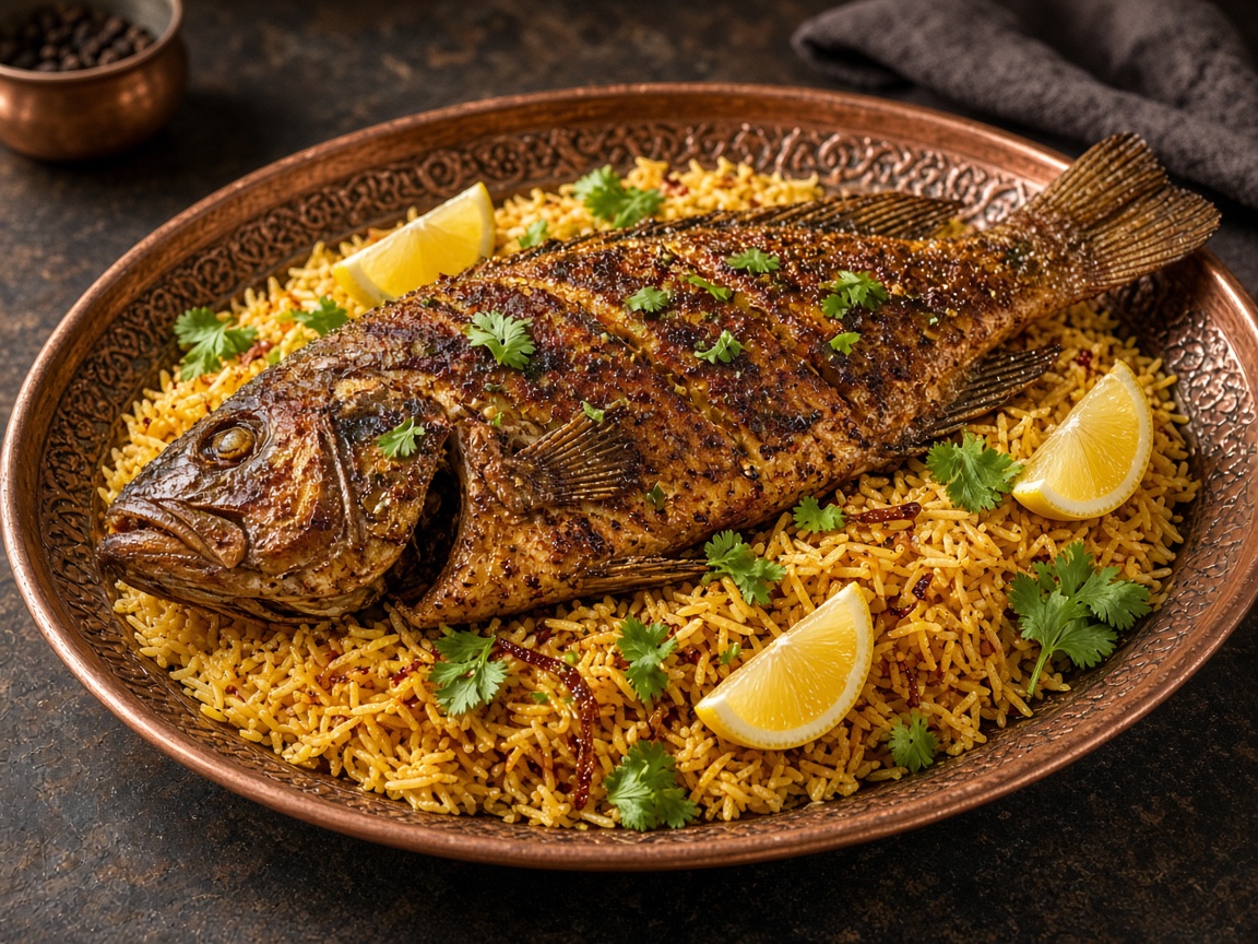 Hammour machboos (مجبوس هامور), traditional Qatari food, Doha