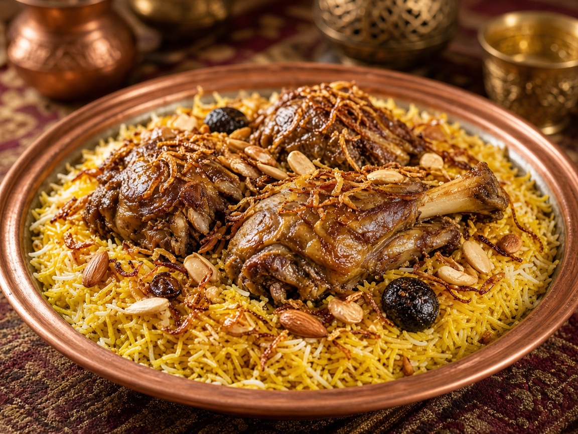 Lamb machboos (مجبوس لحم), traditional Qatari food, Doha